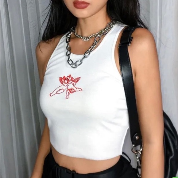 Princess Polly Tops - New Red Angel Embroidered Crop Tank Top!